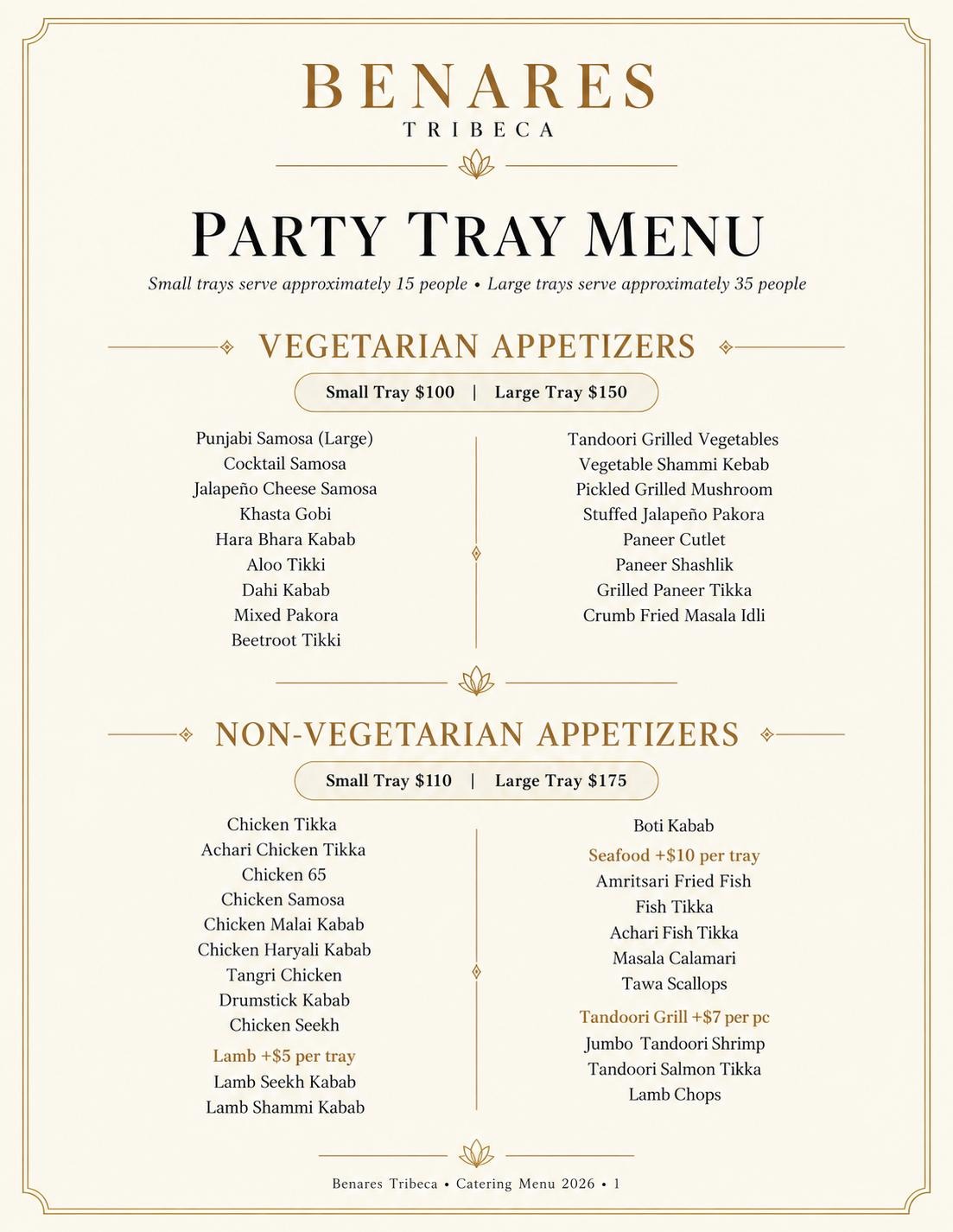 Benares Indian Restaurant- Party Tray Menu